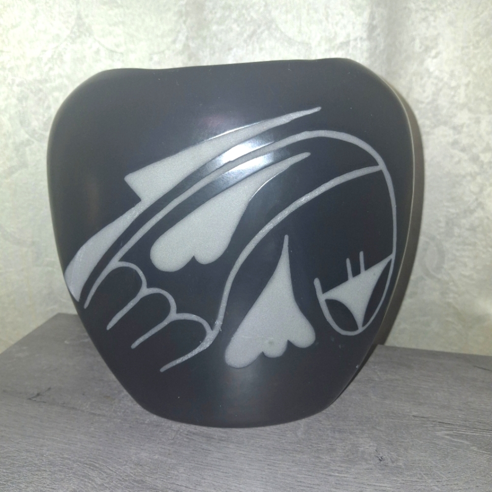 Black and White Artistic Vase Artist Signed 1990